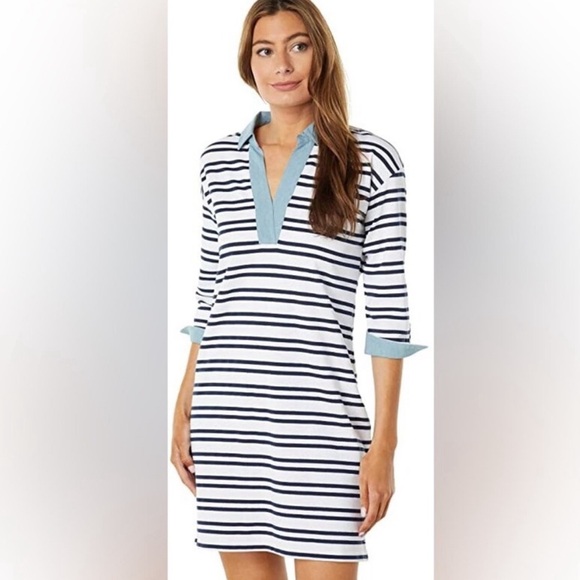 Southern Tide Navy & White Chambray Detail Collar & Cuff XS - Picture 1 of 10